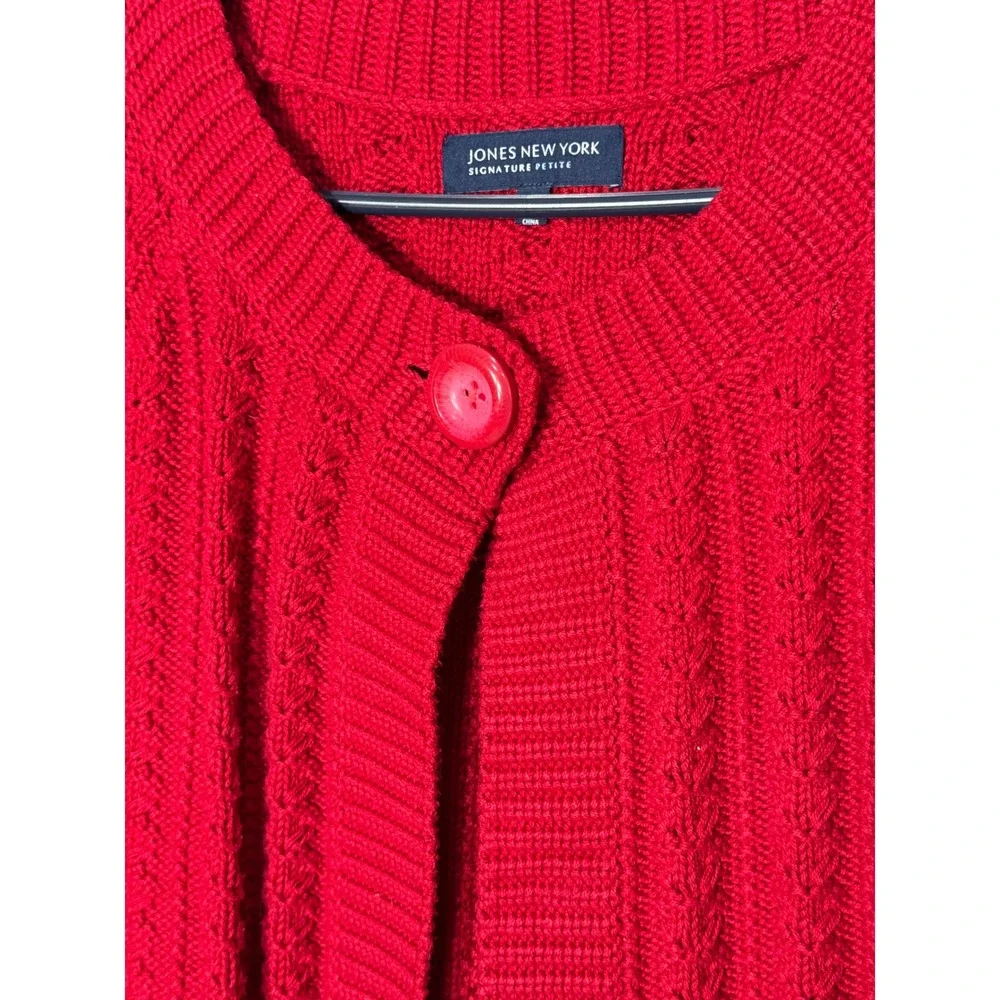 Jones New York Signature Petite Red Cable Knit Single Button Cardigan Sweater PP